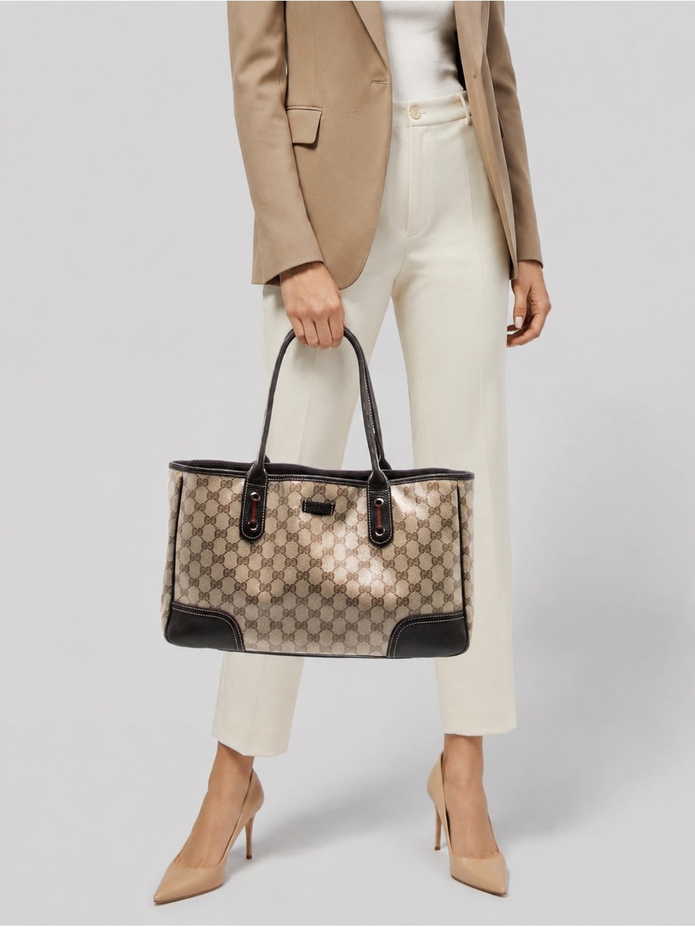 Authentic Gucci GG Crystal Princy Tote Beige XL Shoulder Bag + Dust Bag